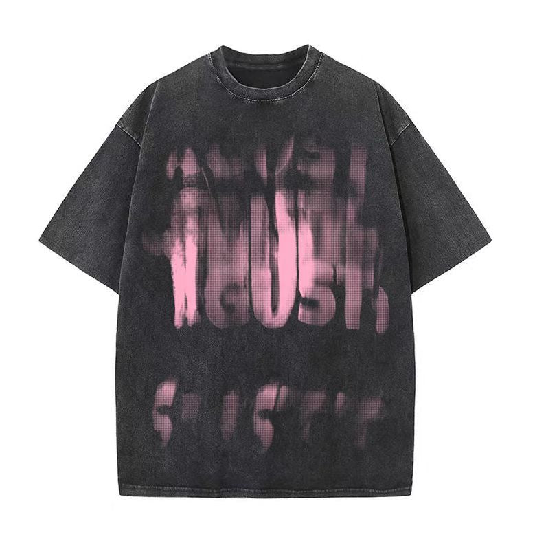 Washed distressed short-sleeved men's summer American retro high street half-sleeved design niche trendy brand large size loose T-shirt