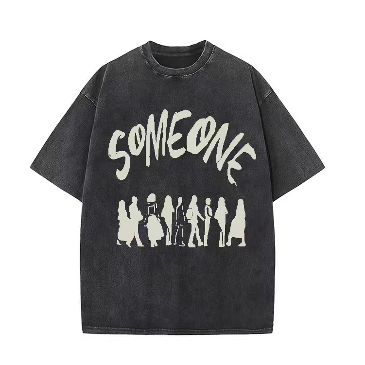 Washed distressed short-sleeved men's trendy oversize graffiti letter print short-sleeved casual T-shirt top clothes ins