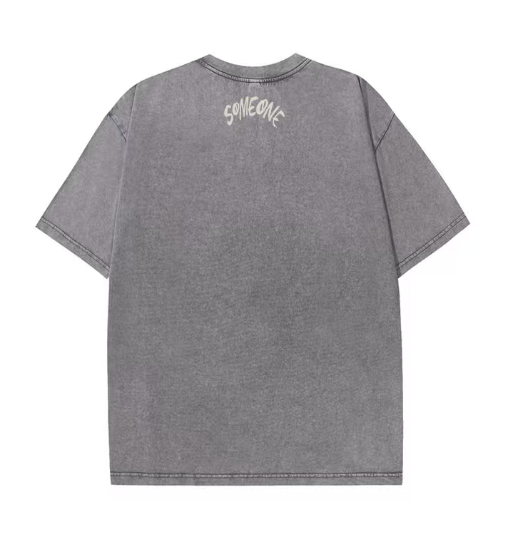 Washed distressed short-sleeved men's trendy oversize graffiti letter print short-sleeved casual T-shirt top clothes ins