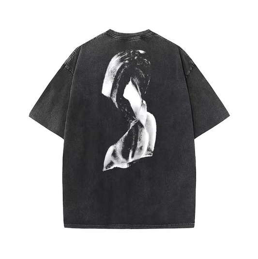 American high street new character spray printing wasteland style hand-worn washed old T-shirt men and women summer