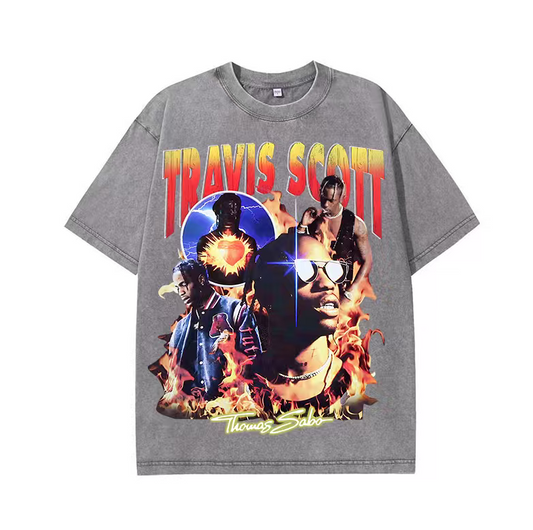 American high street heavy washed hip-hop rapper TS print retro distressed men and women loose short-sleeved T-shirt trend