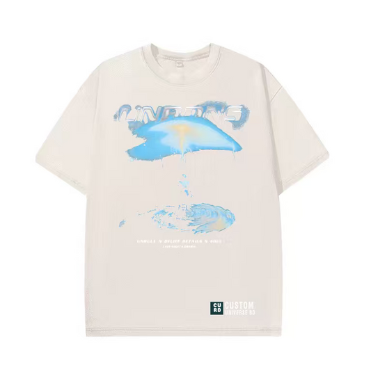 American retro high street graffiti print short-sleeved T-shirt men's summer loose small neckline trendy brand half sleeves