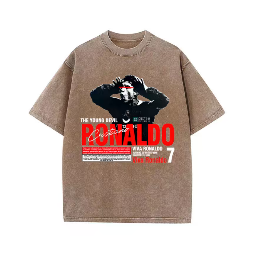 American retro washed distressed short-sleeved T-shirts for men and women, high street, European and American trendy hip-hop loose couple tops