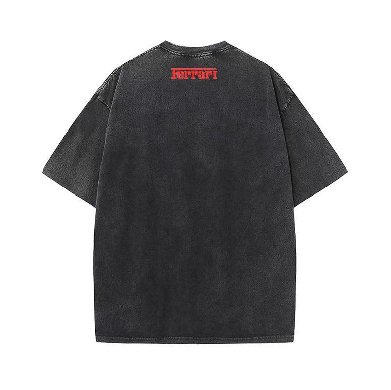 American retro trendy street style loose letter print denim short-sleeved T-shirt top for men