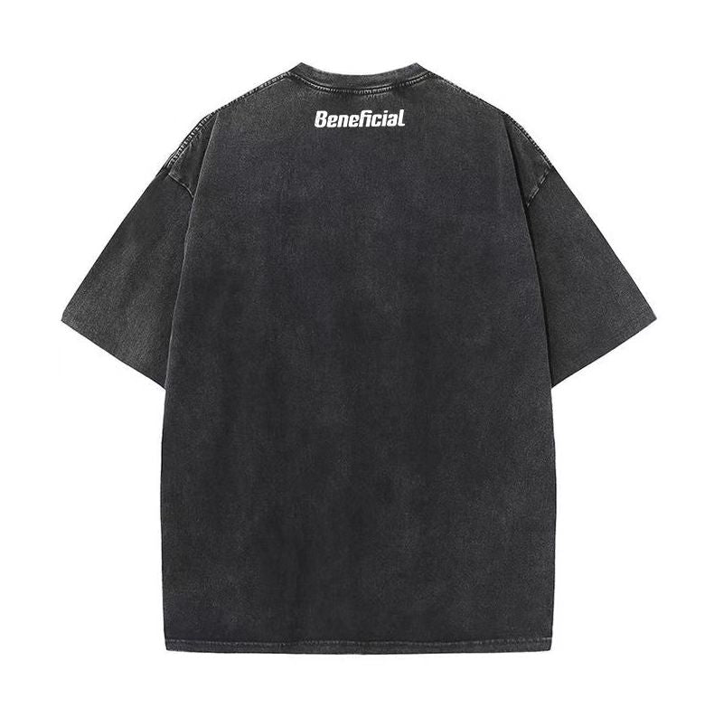 American high street pattern printed washed short-sleeved T-shirt men's summer trendy brand college style couple loose versatile tops