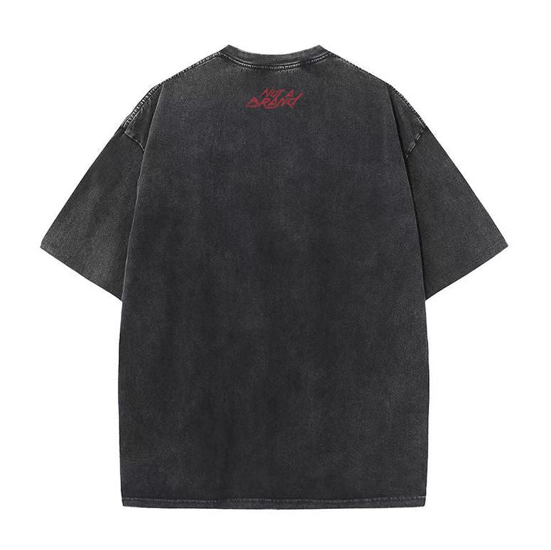 European and American high street washed distressed bottoming shirt hip hop rock digital direct printing loose short-sleeved T-shirt for men and women