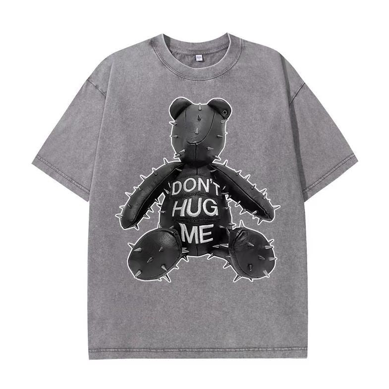 American retro trendy brand ins bear t-shirt men and women make old short-sleeved loose couple outfit oversize high street half-sleeve