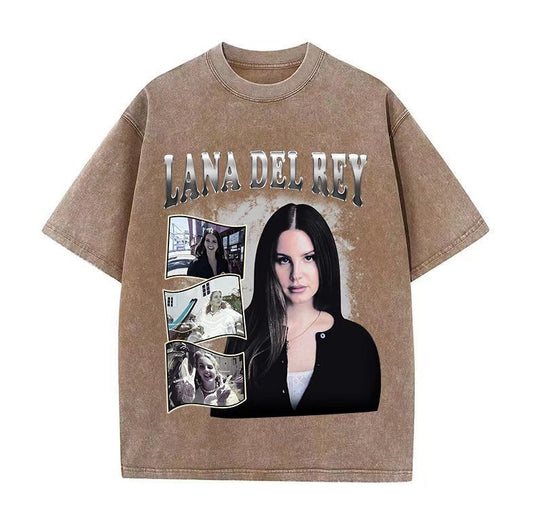 90s singer Lana Del Rey washed T-shirt Harajuku men's retro distressed short-sleeved large size pure cotton trendy t