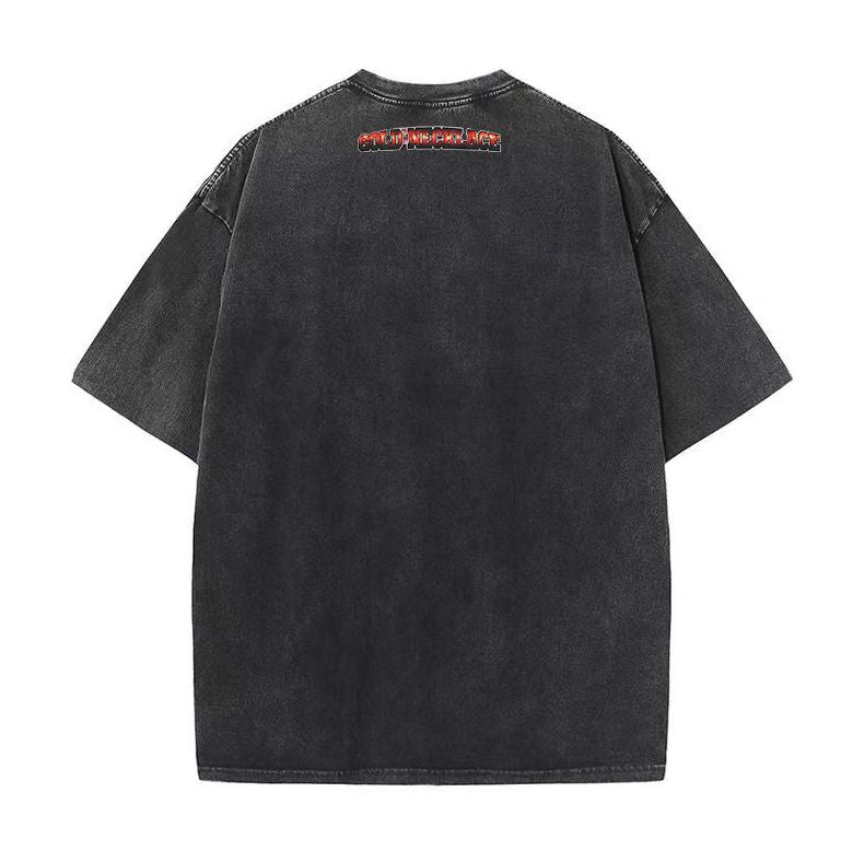 European and American high street retro washed distressed bottoming shirt couple casual loose digital direct printing short-sleeved T-shirt men