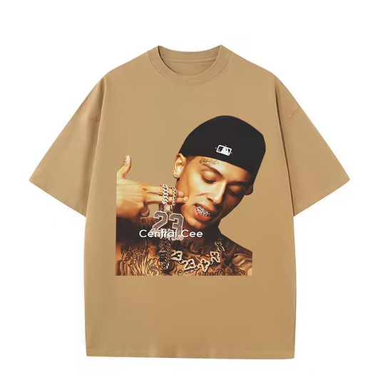 American hip-hop direct-injection printing heavyweight T-shirt men's washed and distressed small collar short sleeves