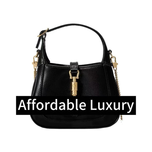 Metal Lock Leather Chain Double Shoulder Strap Half Moon Underarm Bag Handbag