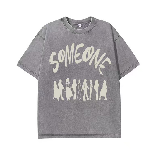 Washed distressed short-sleeved men's trendy oversize graffiti letter print short-sleeved casual T-shirt top clothes ins