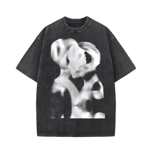 American high street new character spray printing wasteland style hand-worn washed old T-shirt men and women summer