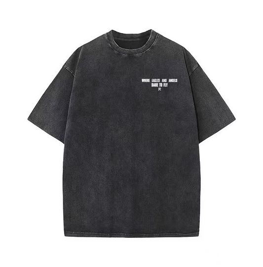 American trend Represent letter angel print retro washed distressed high street men and women loose casual short-sleeved T-shirt