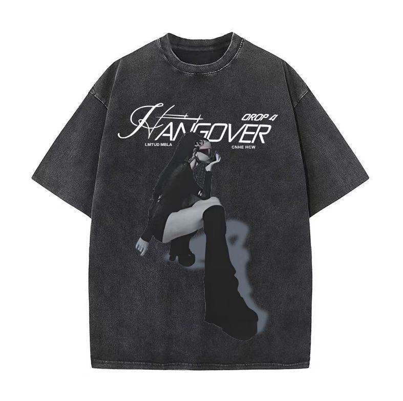 Summer new American tide brand washed dyed old portrait letter printing couple loose short-sleeved T-shirt men and women