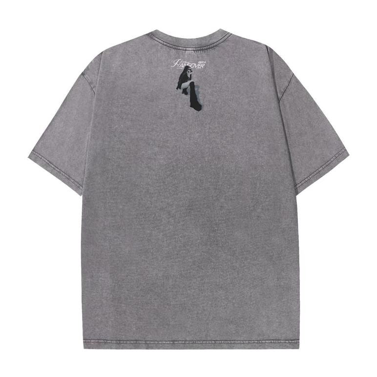 Summer new American tide brand washed dyed old portrait letter printing couple loose short-sleeved T-shirt men and women