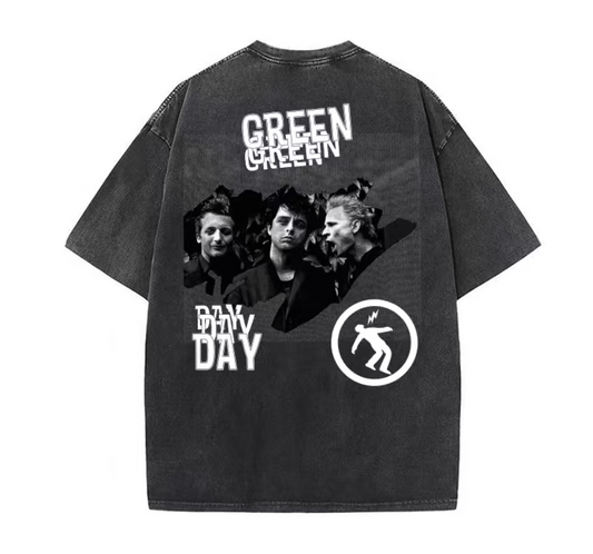 Spring and summer new greenday green day band heavy washed old cotton short-sleeved T-shirt retro print men and women