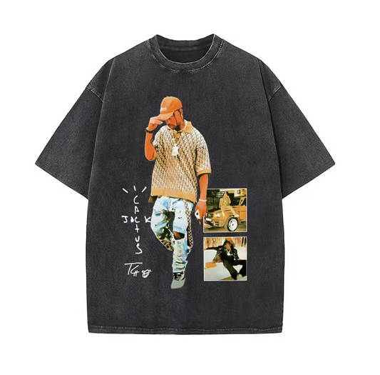 American retro hip-hop Scott TS printed short-sleeved T-shirt trendy high street heavy long-sleeved round neck hooded sweatshirt