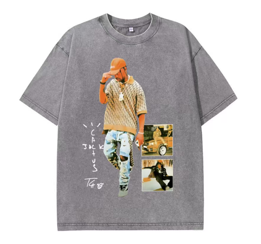 American retro hip-hop Scott TS printed short-sleeved T-shirt trendy high street heavy long-sleeved round neck hooded sweatshirt