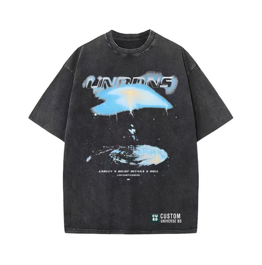 American retro high street graffiti print short-sleeved T-shirt men's summer loose small neckline trendy brand half sleeves