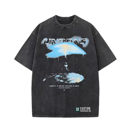 American retro high street graffiti print short-sleeved T-shirt men's summer loose small neckline trendy brand half sleeves