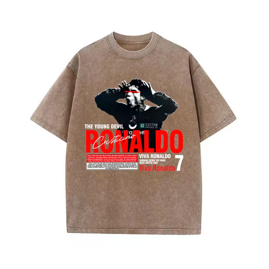 American retro washed distressed short-sleeved T-shirts for men and women, high street, European and American trendy hip-hop loose couple tops
