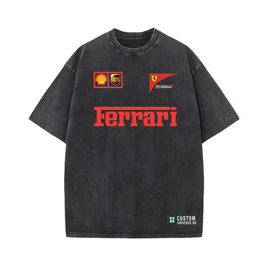 American retro trendy street style loose letter print denim short-sleeved T-shirt top for men