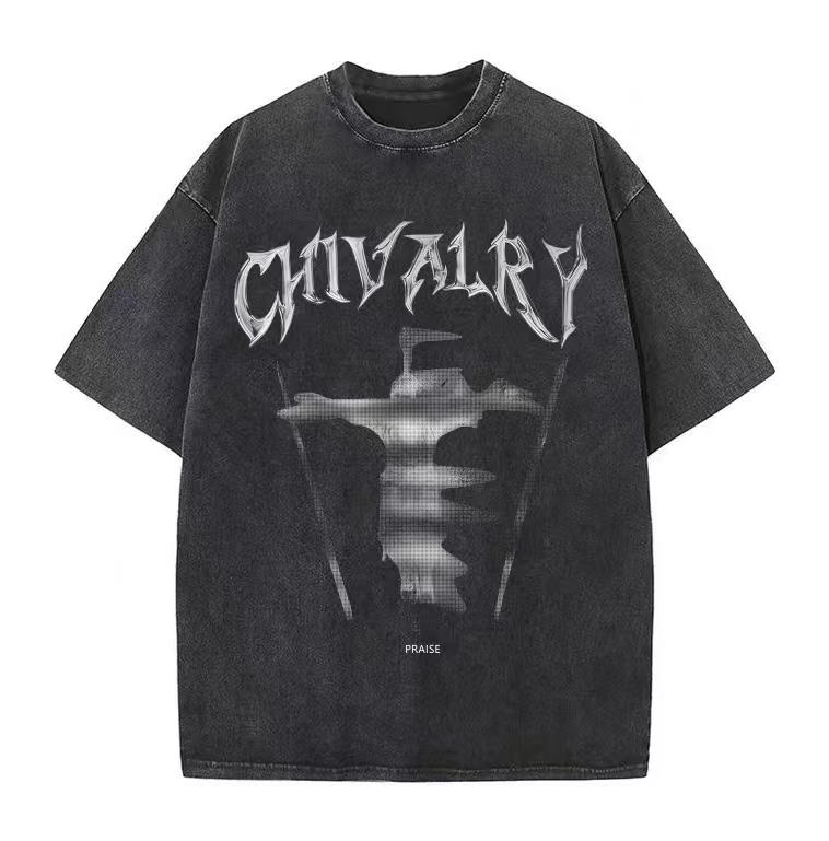 American trendy retro letter print washed old T-shirt oversize high street dark style design short sleeve cool