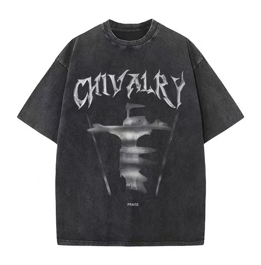 American trendy retro letter print washed old T-shirt oversize high street dark style design short sleeve cool