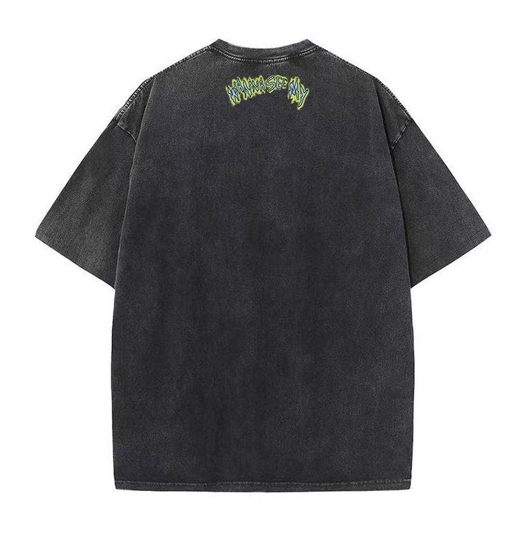 European and American high street retro washed old printed bottoming shirt couple hip hop casual loose short-sleeved T-shirt men and women trend