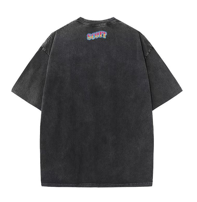 European and American high street retro washed old printed bottoming shirt couple hip hop casual loose short-sleeved T-shirt men and women trend