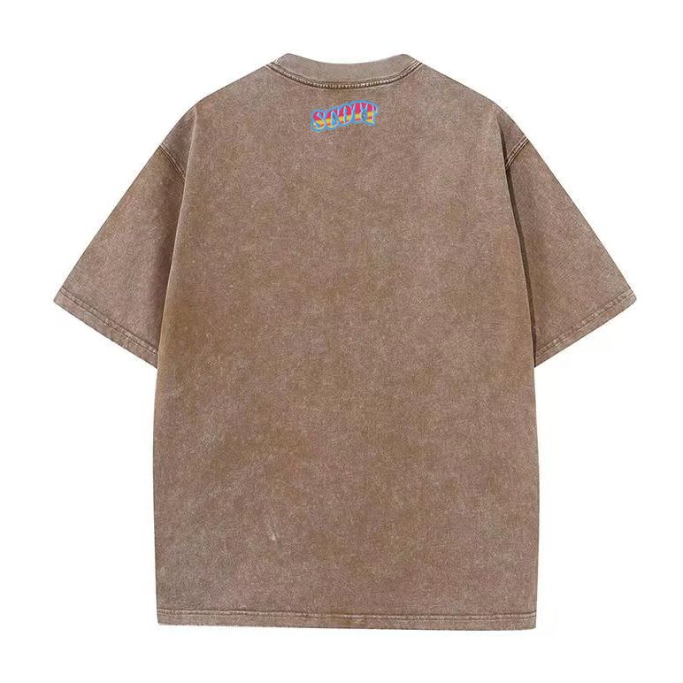 European and American high street retro washed old printed bottoming shirt couple hip hop casual loose short-sleeved T-shirt men and women trend