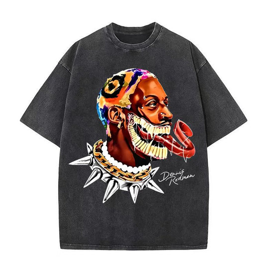 Rodman Rodman basketball character pattern American high street oversize direct injection men's short-sleeved T-shirt