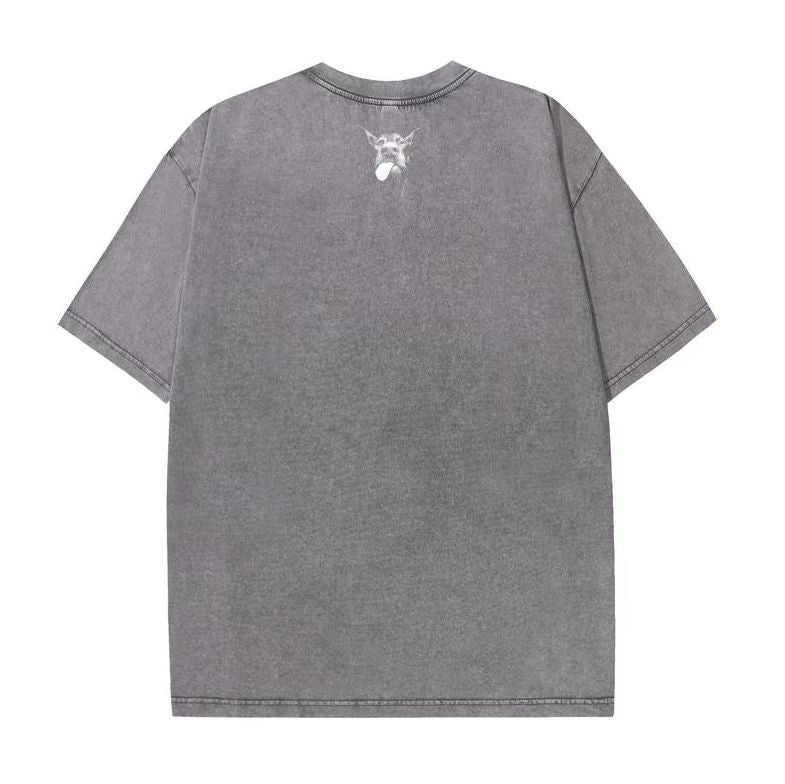 TKPA Doberman print washed retro vintage high street fashion loose round neck short-sleeved T-shirt men and women street