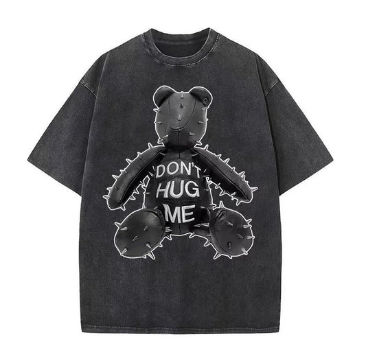 American retro trendy brand ins bear t-shirt men and women make old short-sleeved loose couple outfit oversize high street half-sleeve