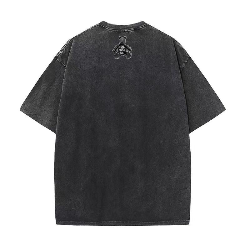 American retro trendy brand ins bear t-shirt men and women make old short-sleeved loose couple outfit oversize high street half-sleeve