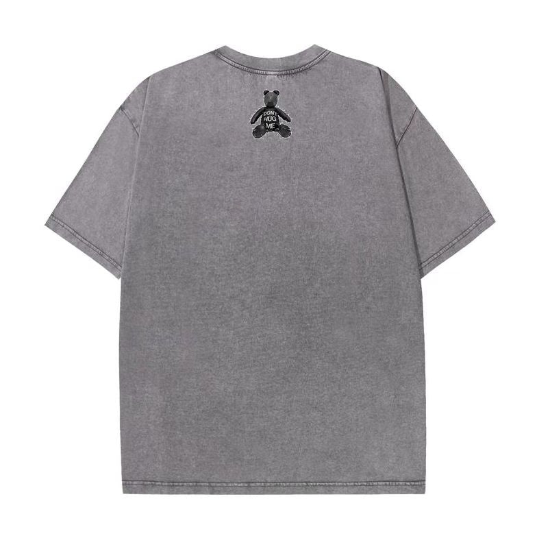 American retro trendy brand ins bear t-shirt men and women make old short-sleeved loose couple outfit oversize high street half-sleeve
