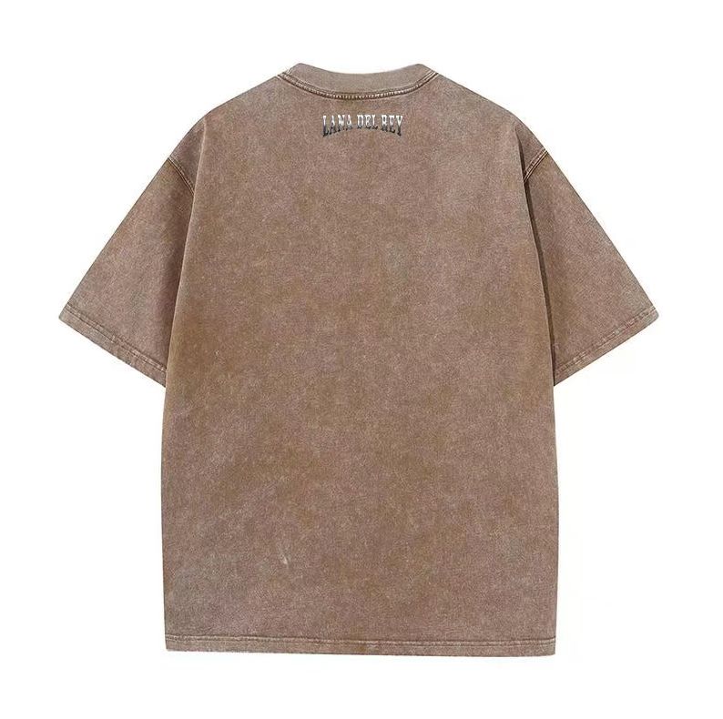 90s singer Lana Del Rey washed T-shirt Harajuku men's retro distressed short-sleeved large size pure cotton trendy t