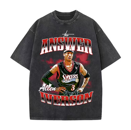 Basketball Allen Iverson Allen Iverson TheAnswer washed distressed T-shirt loose