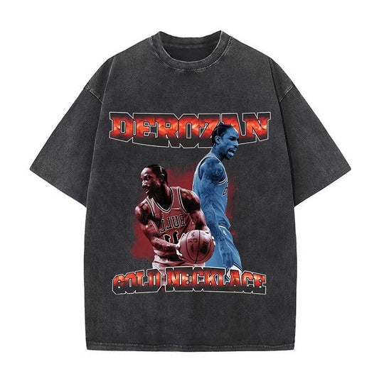 European and American high street retro washed distressed bottoming shirt couple casual loose digital direct printing short-sleeved T-shirt men