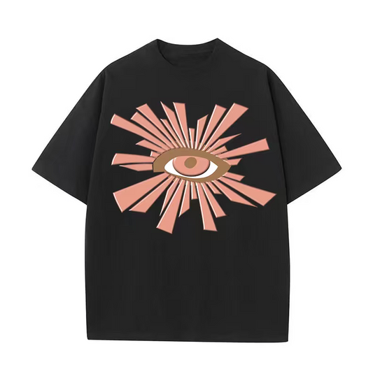Eye of Truth foam printing American high street men and women loose casual short-sleeved T-shirt trend