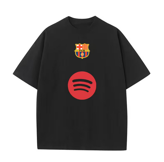 24-25 season Barcelona team uniform Yamal football clothes fan uniform short-sleeved T-shirt men's and women's pure cotton half-sleeved body