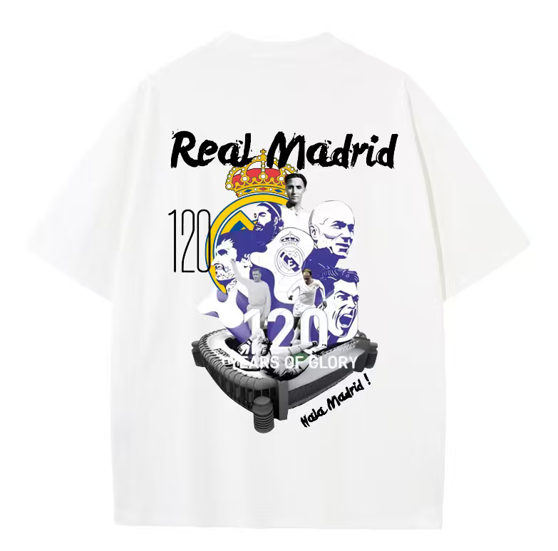 Real Madrid Club 120th Anniversary Football Fan Short Sleeve T-shirt Male and Female Student Pure Cotton Half Sleeve Clothes