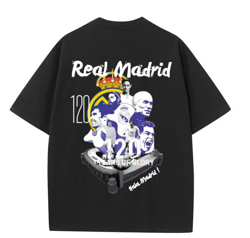 Real Madrid Club 120th Anniversary Football Fan Short Sleeve T-shirt Male and Female Student Pure Cotton Half Sleeve Clothes