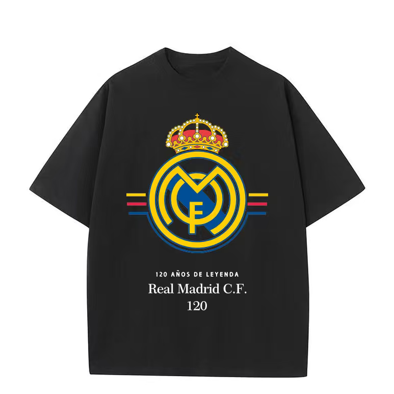 Real Madrid Club 120th Anniversary Football Fan Short Sleeve T-shirt Male and Female Student Pure Cotton Half Sleeve Clothes