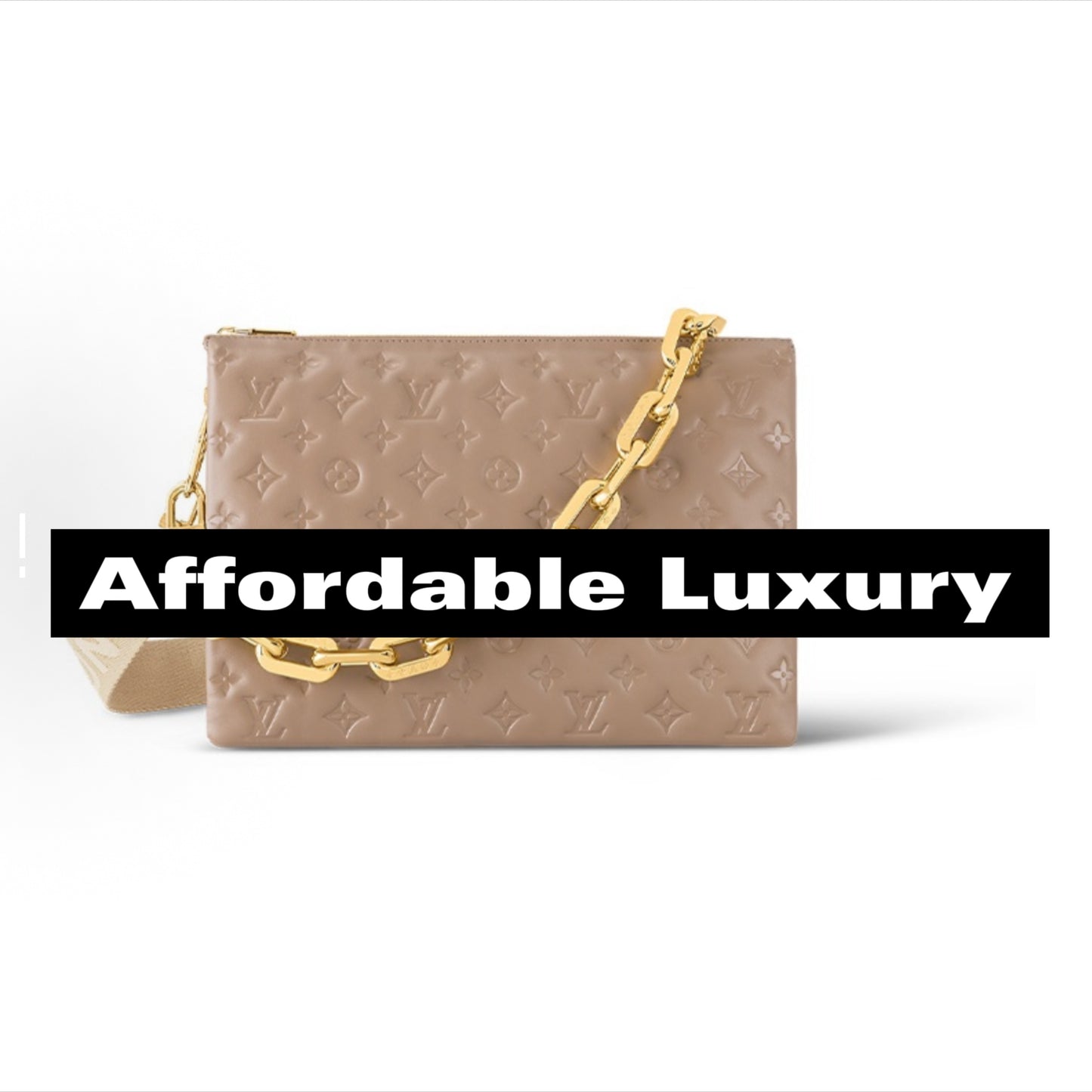 Light brown letter-embossed detachable shoulder strap crossbody bag, medium size
